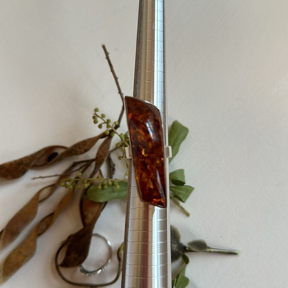 Authentic Cognac Amber Ring, Adjustable .925 Sterling Silver - Picture 7 of 9